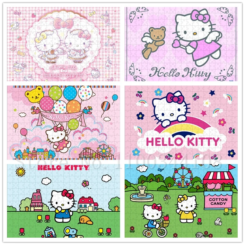 

Пазлы Hello Kitty Sanrio, 35/300/500/1000 шт., Мультяшные головоломки для детей, интеллектуальные игрушки ручной работы