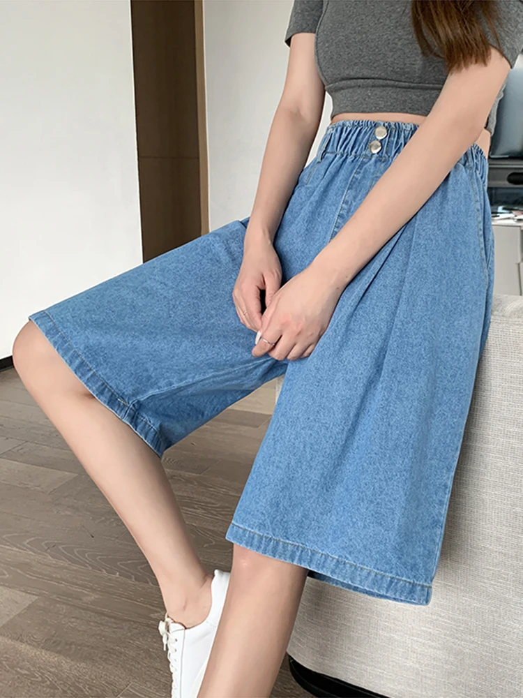 

Повседневные свободные джинсовые шорты больших размеров, женские летние широкие короткие брюки-бермуды Femme длиной до колена, джинсовые шорты-бойфренды, женские 5XL