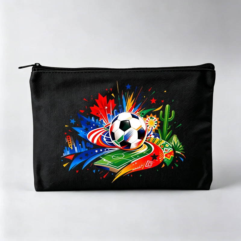 Women's Soccer Ball Graphic Makeup Bag with Colorful Abstract Print, Zipper Cosmetic Pouch for Daily Use