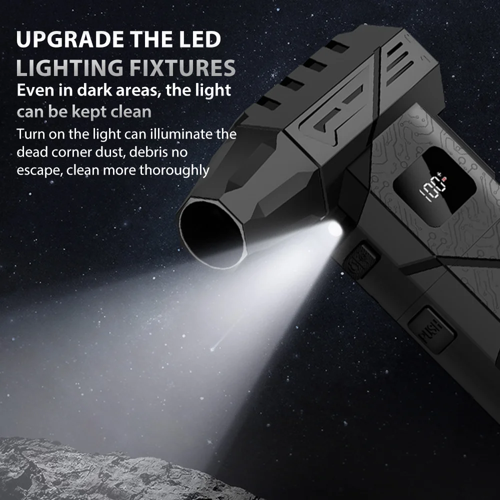 منفاخ هواء توربو قوي 99WRPM عالي السرعة بدون فرش 100 سرعة تنظيم توربو منفاخ نفاث مروحة عنيفة مع إضاءة LED