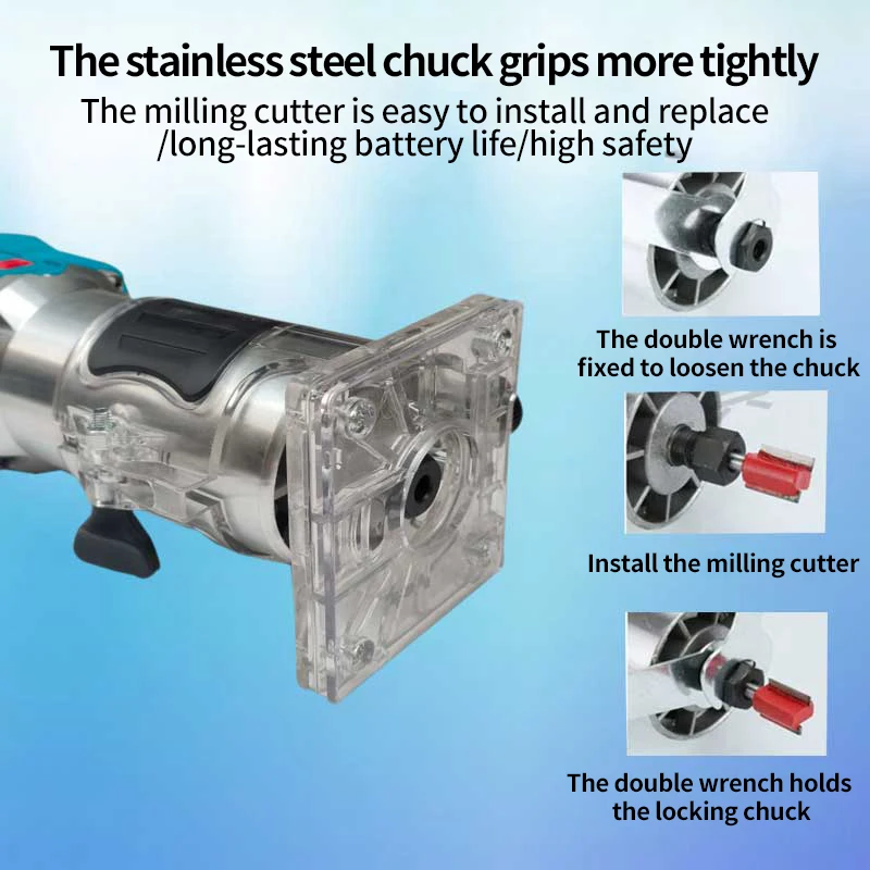 Brushless rechargeable trimming machine, lithium battery multi-functional woodworking board slotting tool, digging holes, openin