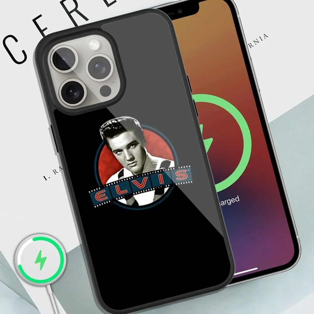 Cat King E-Elvis Presley Singer Phone Case For iPhone Magsafe Magnetic 13 14 15 11 12 Pro Max Plus Glass Charging Shell