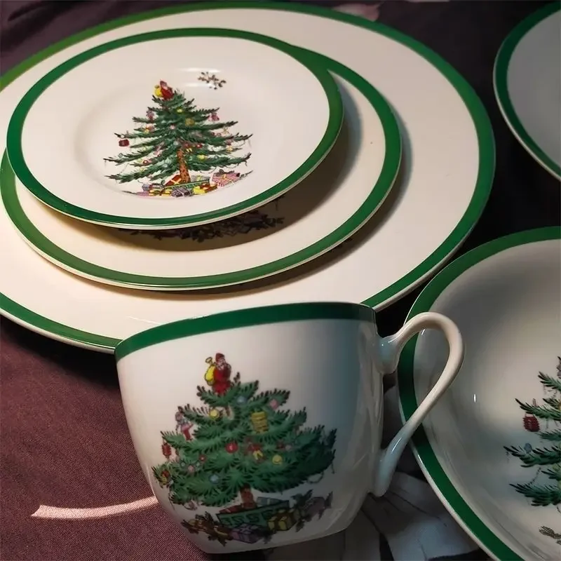 High Beauty Classic Christmas Tree Christmas Tableware Glazed in Color Foreign Trade Tail Plate Bowl Coffee Cup Milk Cup