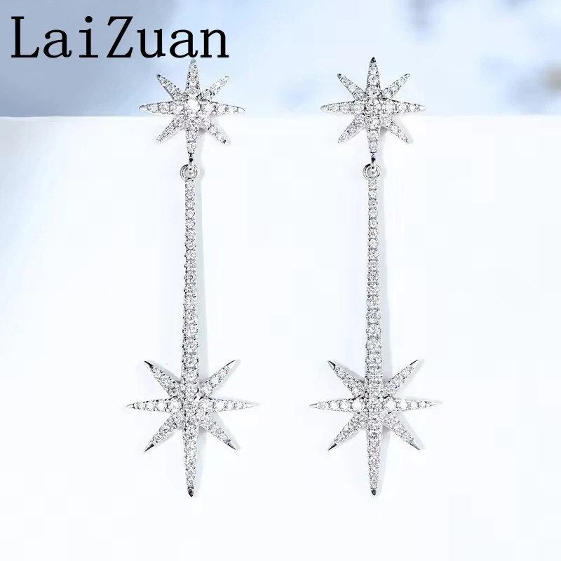 LaiZuan Solid 18k AU750 White Gold Star Natural Diamond Stud Earrings Women Trendy Design Fine Jewelry Luxurious Prong Setting