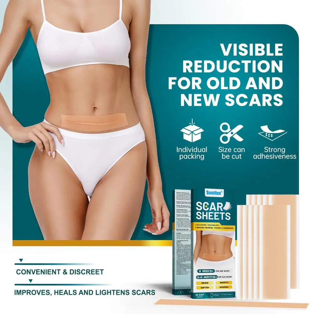 

10 patches Scar Sheets Skin Repair Patch Removal Self-Adhesive Skin Care Bur Tape Therapy Patch Stretch Mark Scar Acne D2Q8