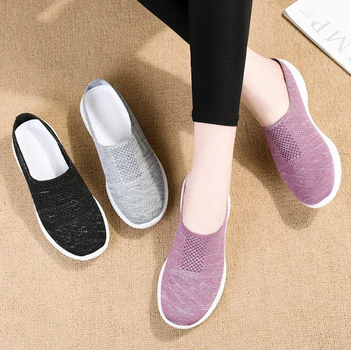 Women Vulcanized Shoes Flat Shoes Single Shoes Ultra Light Breathable Mesh Slipper Plus Size Loafer Zapatos De Mujer