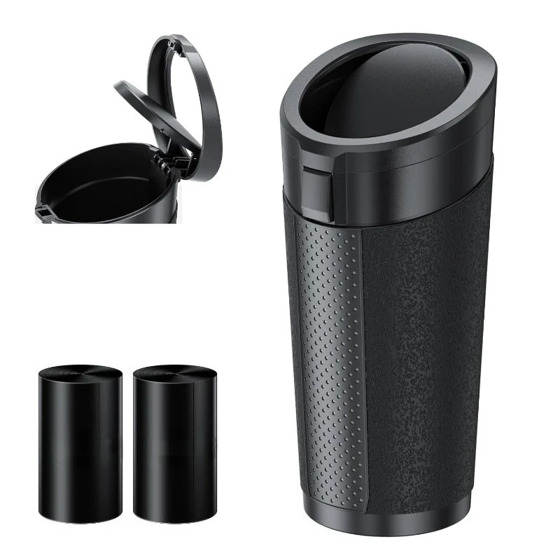 Car Trash Can (with Lid) Auto Dust Organizer with Garbage Bags Small Car Trash Bin Can Car Interior Rubbish Bag Car Accessories
