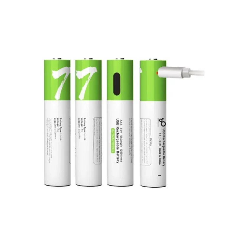 بطاريات AAA قابلة لإعادة الشحن مع شاحن USB-C (4 عبوات) - 1.5 فولت 750 ميجاوات في الساعة للتحكم عن بعد/الماوس/المركبة الكهربائية/القفل الرقمي