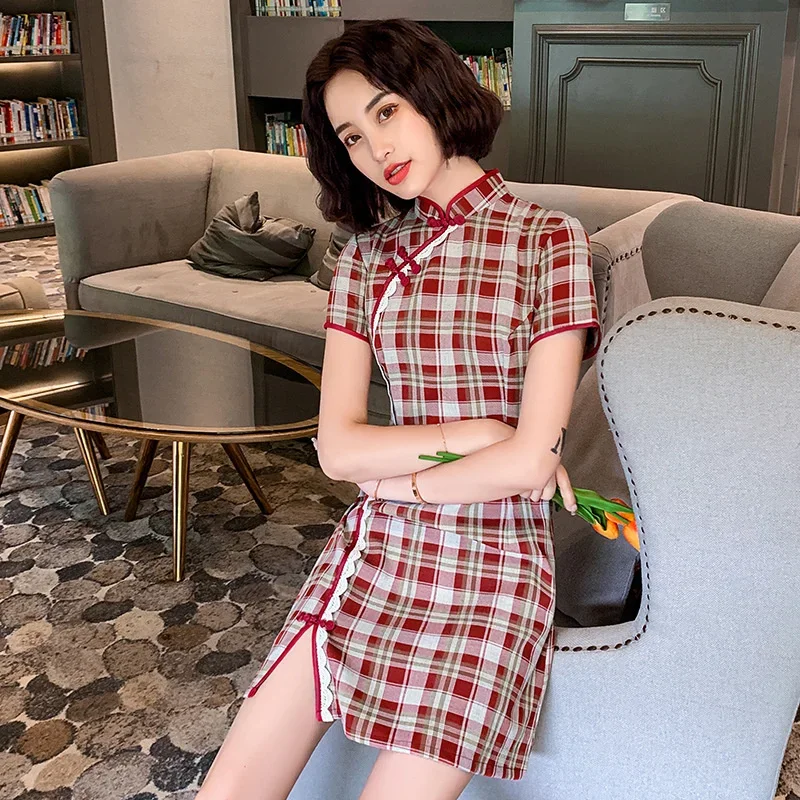

Chinese Style Womens Cheongsam Dress Cotton Linen Vintage Chinese Traditional Qipao Costume Wiggle Bodycon
