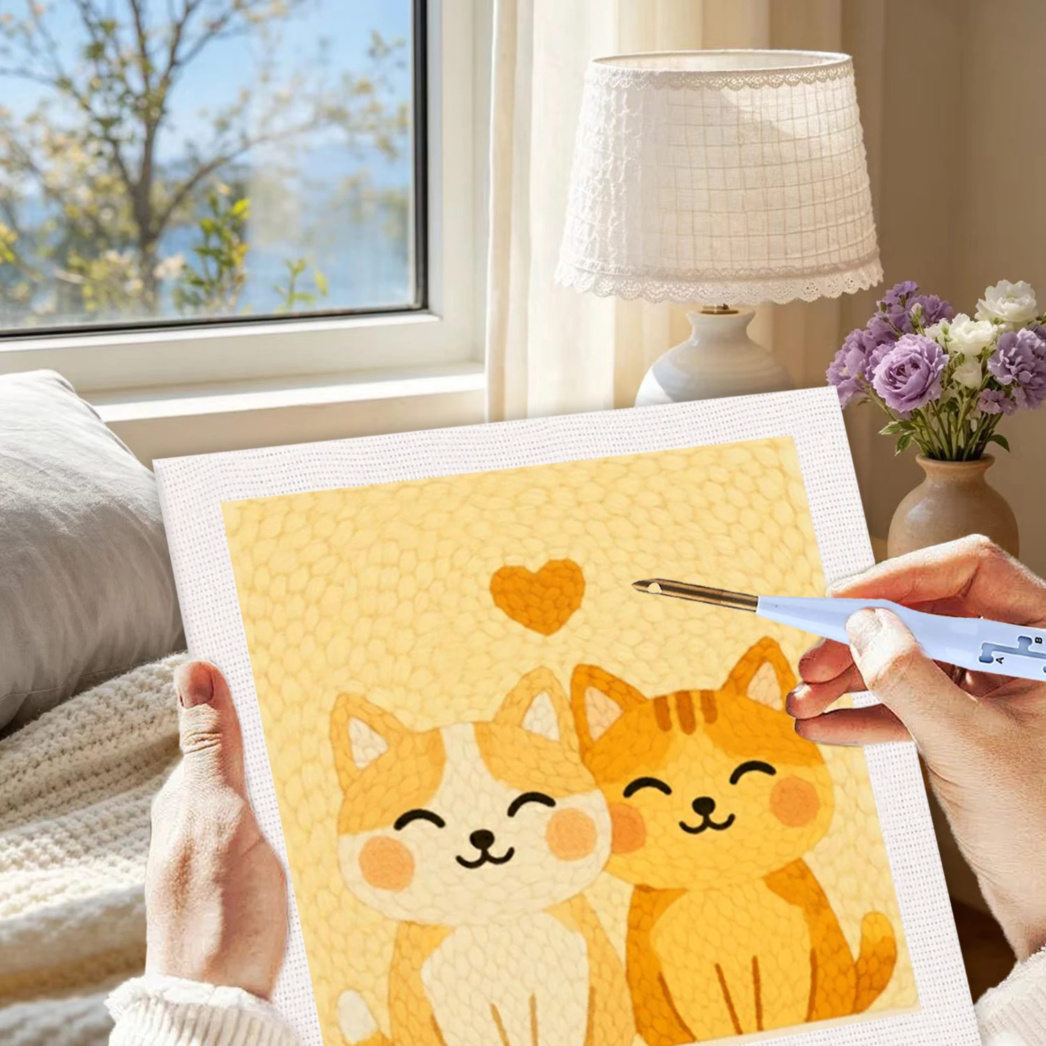 

GATYZTORY 25x25cm Punch Needle Gift Cross Stitch Kits Puppy Starter Needle Point Kit Abstract Diy Making Kits