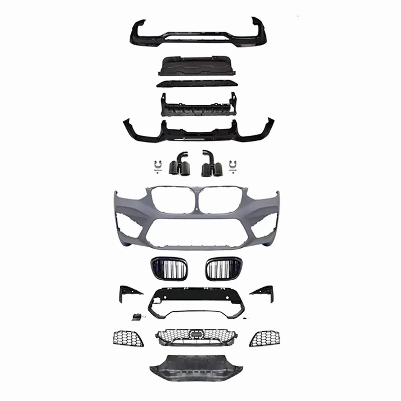 

For X4 G02 2017-2021 Change to X4M Style Car Front Bumper with Grille Rear Diffuser Exhaust Pipes