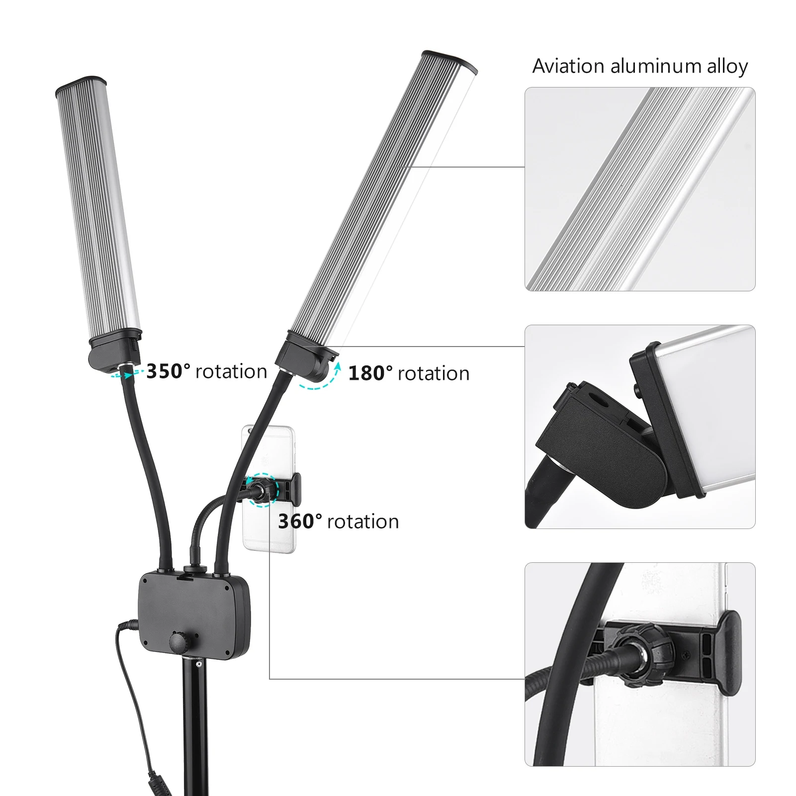 22in Double Arm Fill Light Dual Color Temperature LED Beauty Video Beauty Light with Phone Holder for Live Streaming Photography