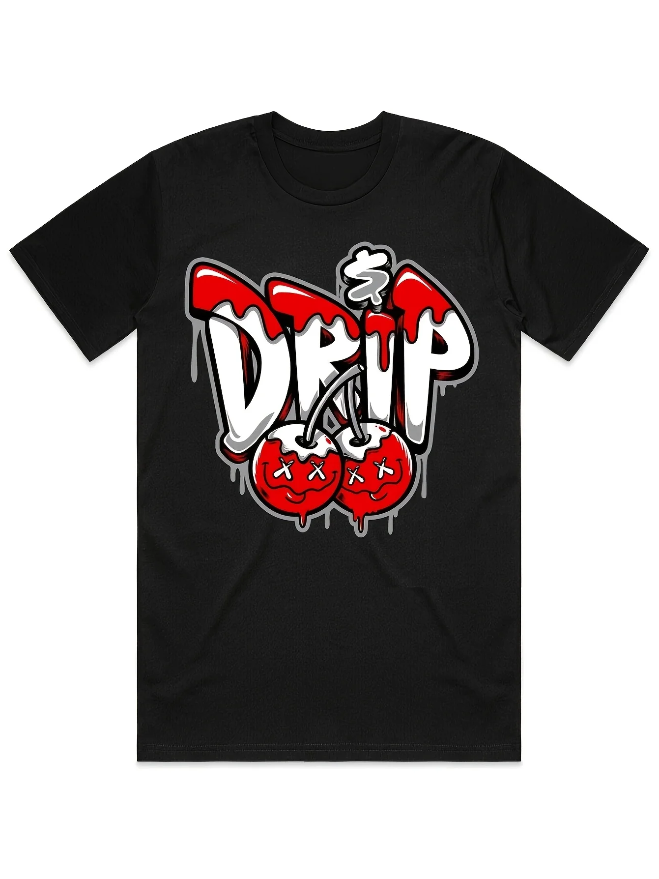 

Men's Money Drop Pattern T-Shirt Black Cotton Crew Neck T-Shirt with Bold Graffiti Design,Street Style Perfect for Summer