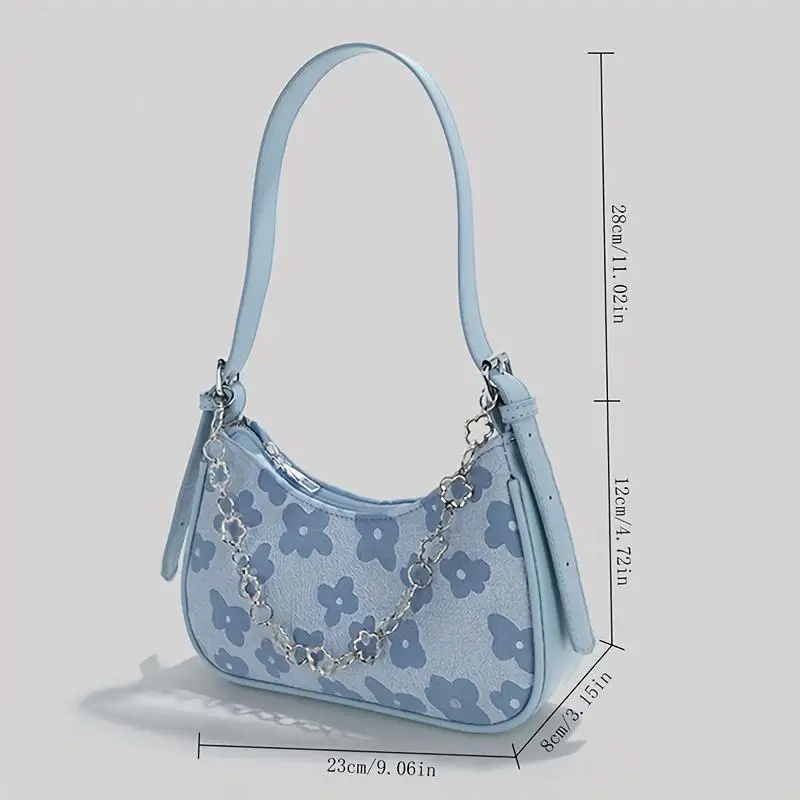 Borsa a tracolla con motivo floreale, borsa con decorazione a catena alla moda, borsa a tracolla per donna