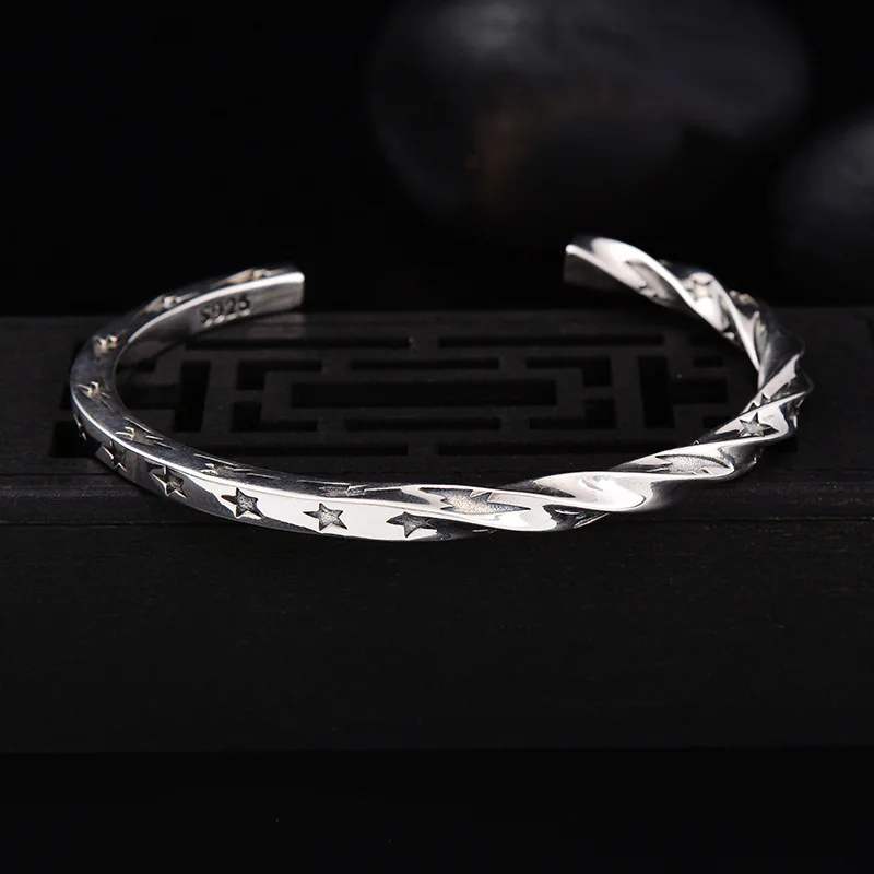 S925 Sterling Silver Twisted Bracelet Half Braided Twist Women'S Jewelry