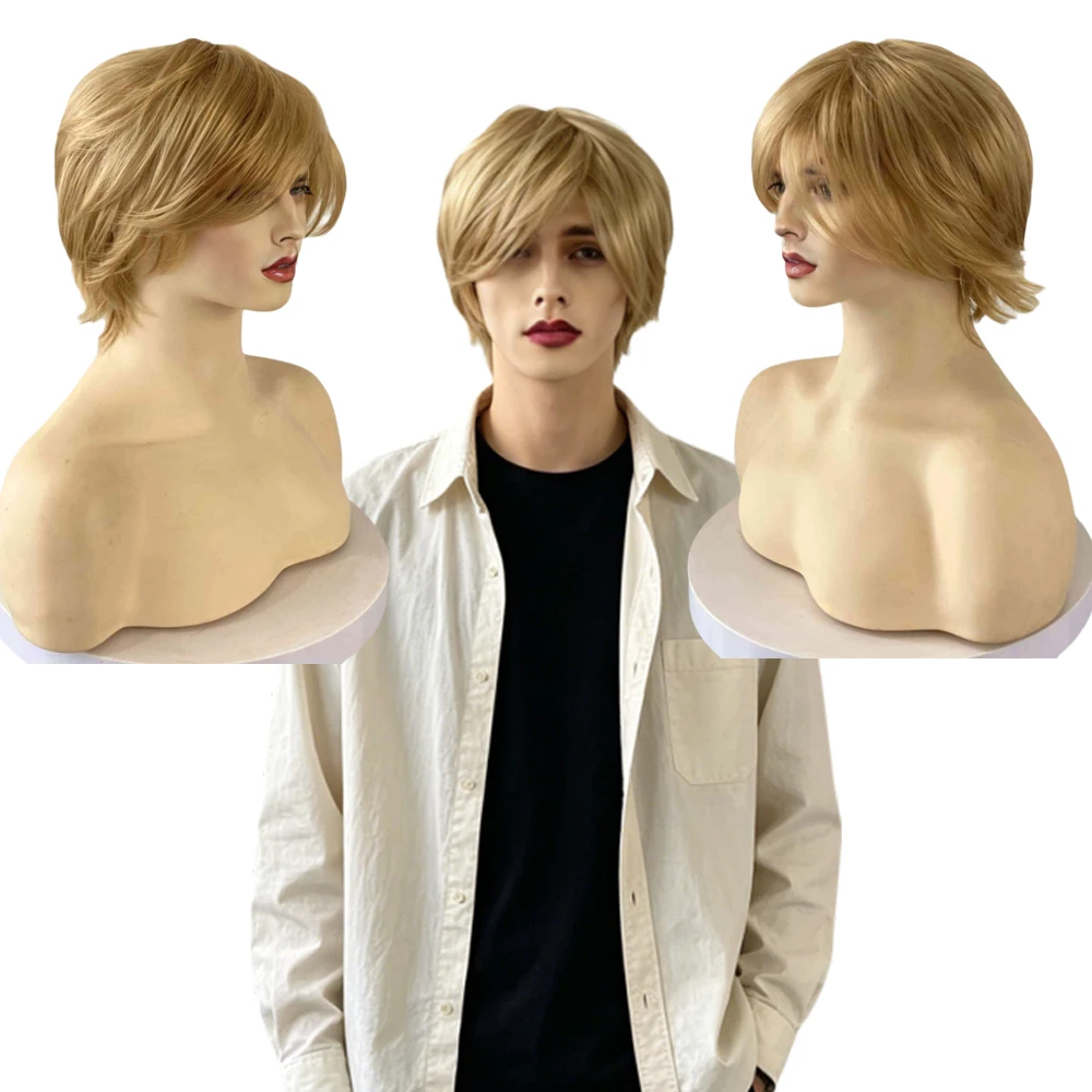

High Temperature Fiber Light Blonde Men's Wig Natural Realistic Short Straight Hair Daily Commute Comfortable Full Head Wig