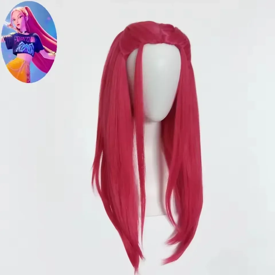Caliente nueva película Kpop niños niñas Cosplay peluca cazadores de demonios púrpura negro rojo pelo largo Halloween Cosplay Accesorios