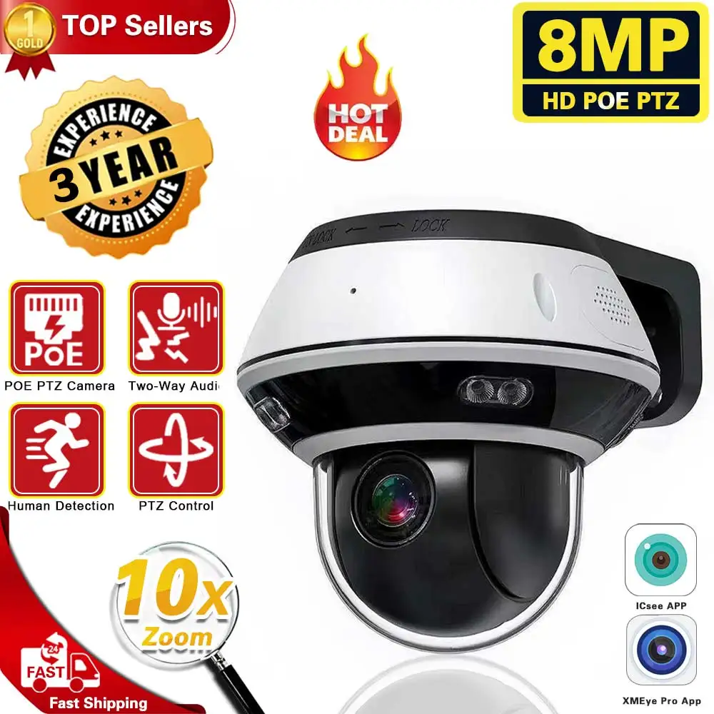 

4K 8MP Surveillance IP Camera POE 10X Optical Zoom 2160p Ultra HD Video Outdoor Security IP Cameras PTZ Smart Home CCTV XMEye