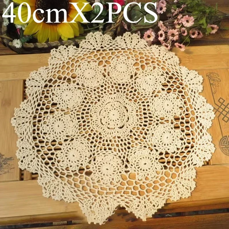 2027 for-2PCS FOR Placemat Table Mat Hollow Round Doilies Kitchen Living Room 40cm Cotton