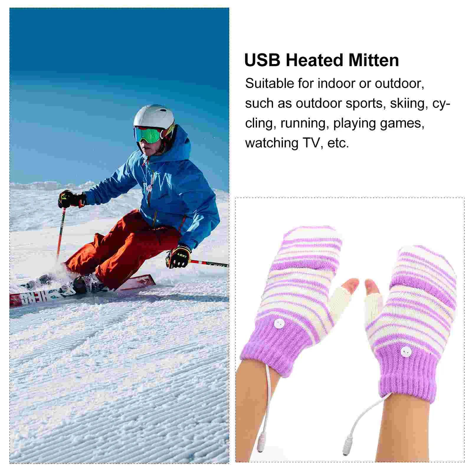 USB Heated Gloves Winter Thermal Warm Knitting Half or Full Finger Hands Warmer Women Mitten Womens