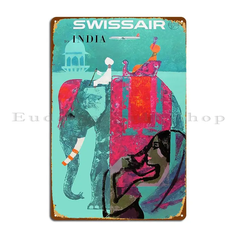 1958 Swissair India Travel Metal Sign Wall Decor Printing Create Designs Designing Tin Sign Poster