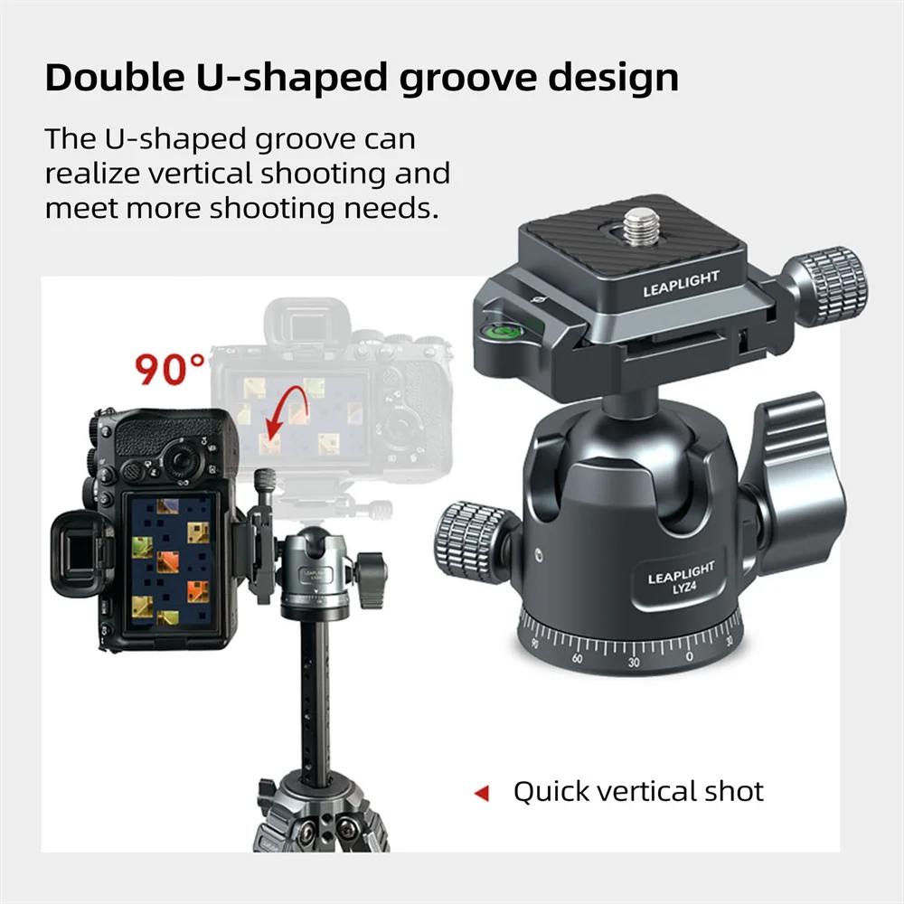 LEAPLIGHT 360 Panoramic Tripod Head U-shaped Groove Gimbal BallHead for Camera Phone Fixed Bracket Video Expansion Accessories