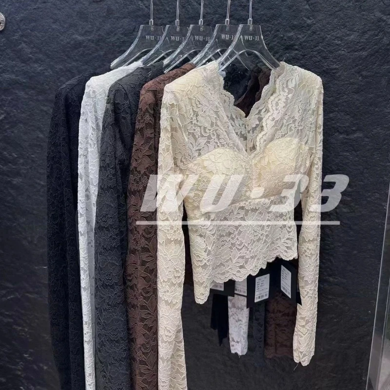 Langarm Spitze Temperament Kurze Tops Frühling Herbst Neue V-ausschnitt Alle-spiel Jugend Elegante T Shirts Mode Trend Frauen kleidung