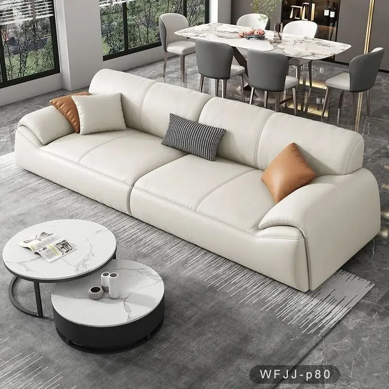 Leather solid wood sofa modern simple living room large and small apartment multi-seater Napa leather in-line sofa combination