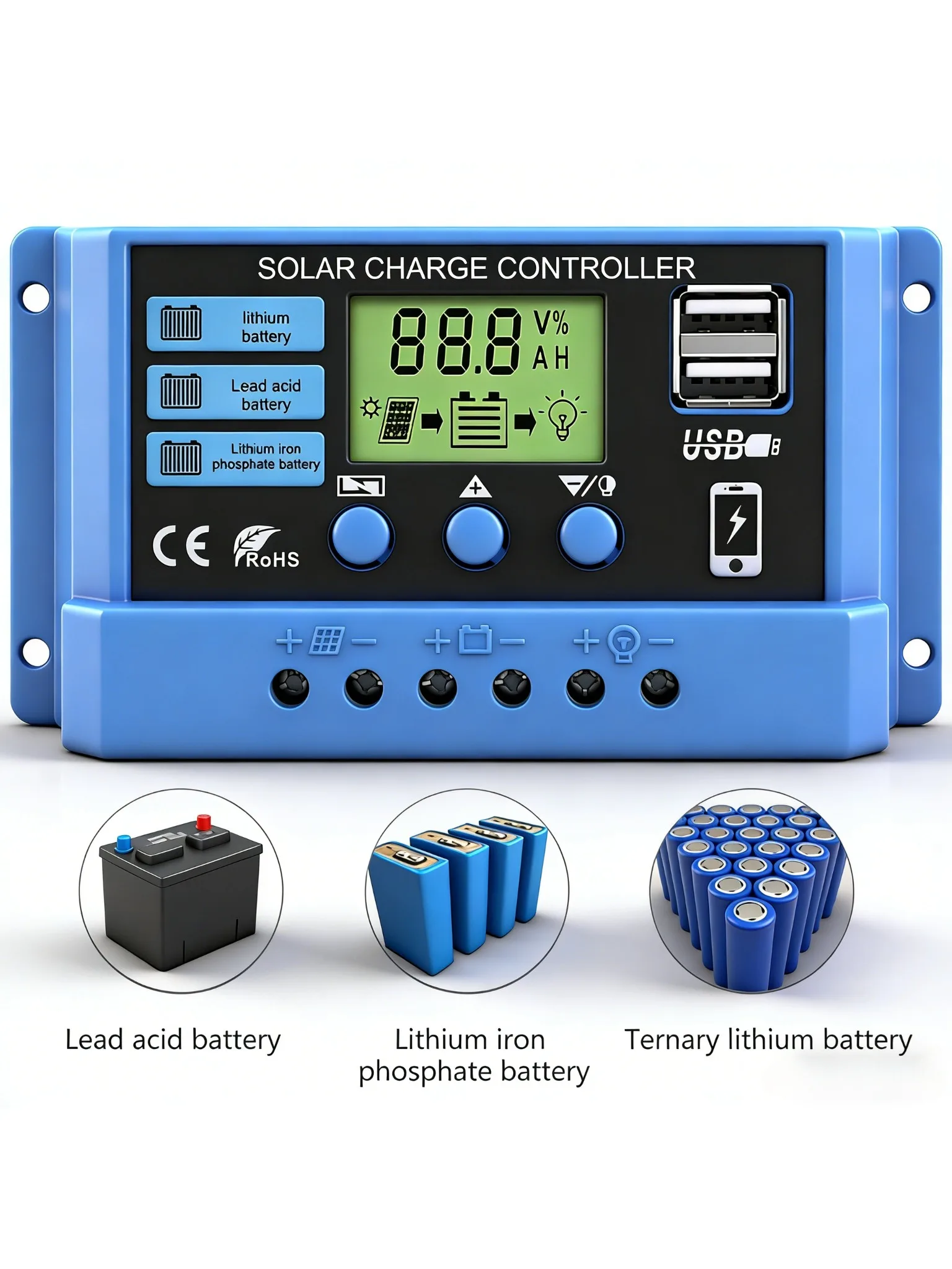 Solarladeregler 12V/24V 30A 20A 10A Solarregler PWM Batterieladegerät LCD-Display Dual-USB 5V Ausgang Timer-Einstellung
