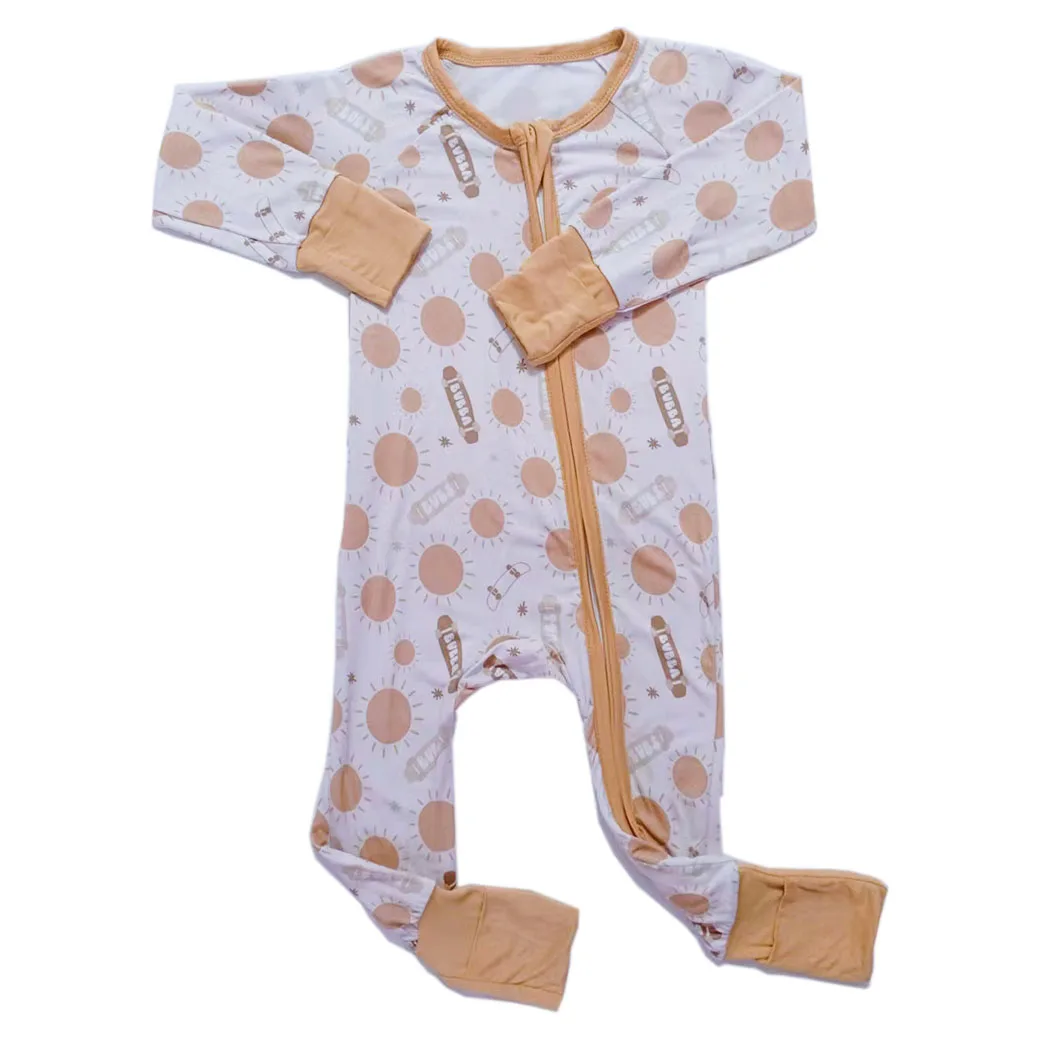 

Essentials For Unisex Newborn Cute Sun Pattern Infant Bamboo Romper Organic Spring Long Sleeve Baby Zipper Pajamas