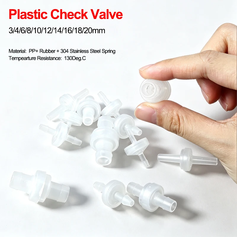 2/5/10pcs Plastic Check Valve One-Way Pagoda Inline Non-Return Gas Liquid Water Fluid Stopper Diameter 3mm 4mm 6mm 8mm 10mm 12mm