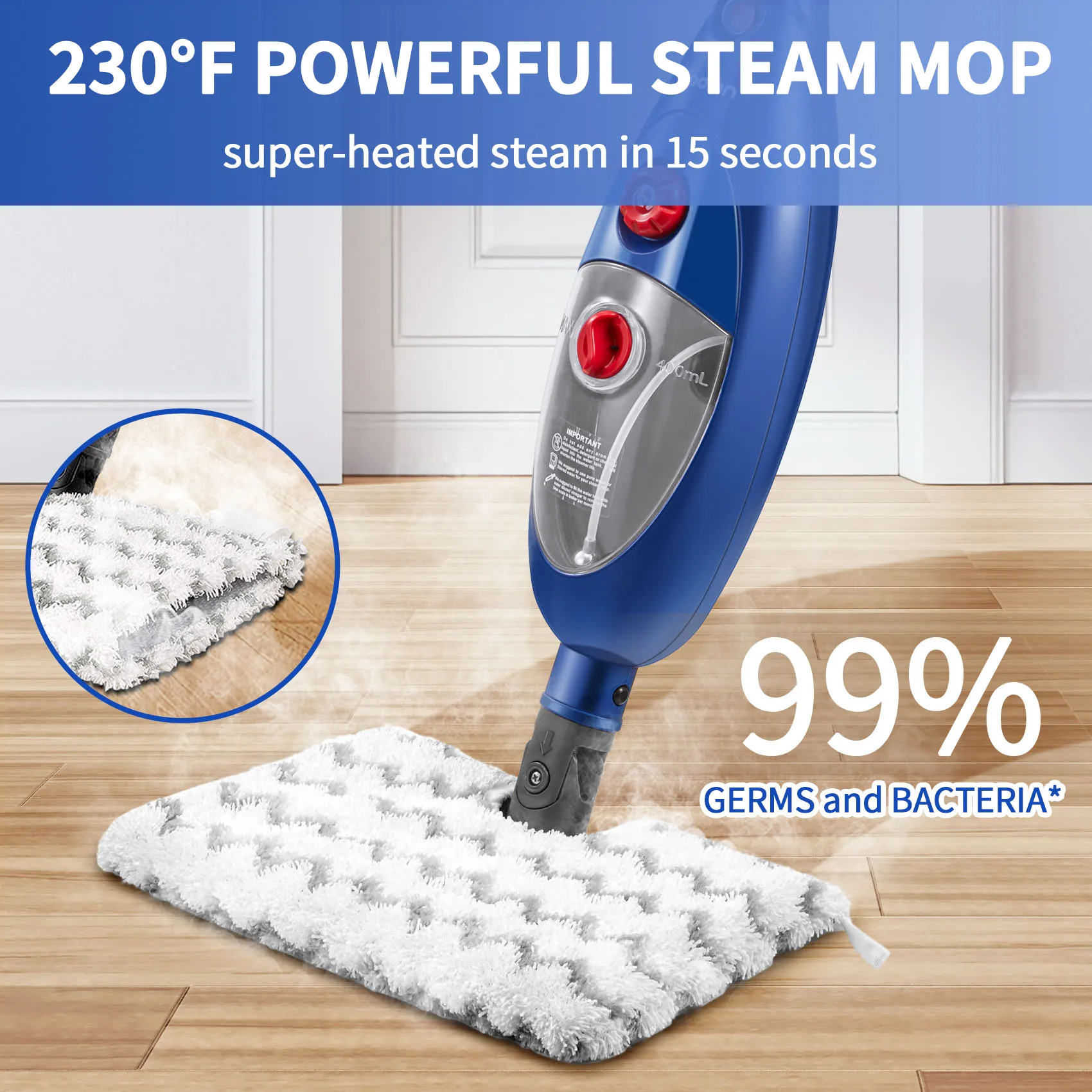 Blue Steam Mop Detachable Floor Steamer Multi-function Handheld Steam Cleaner for Cleaning Home Kitchen Tile Hardwood Tile Floor