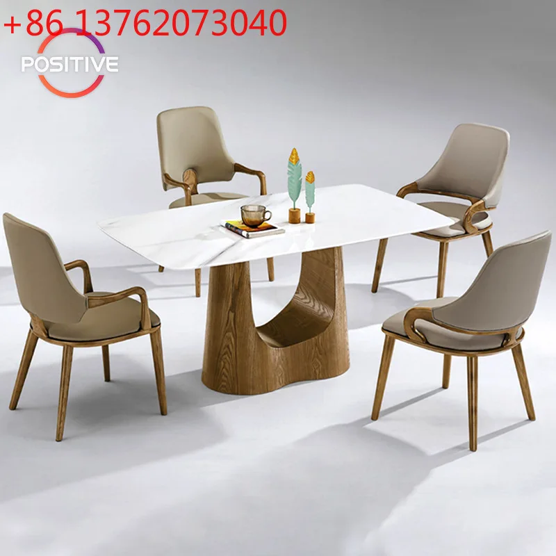 

French retro marble dining table small apartment simple antique solid wood dining table and chairs