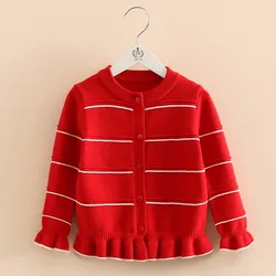 2023 Autumn Spring 3-12 Years Old Teenage Christmas Gift Children'S Baby O-Neck Ruffles Knitted Kids For Girls Cardigan Sweaters