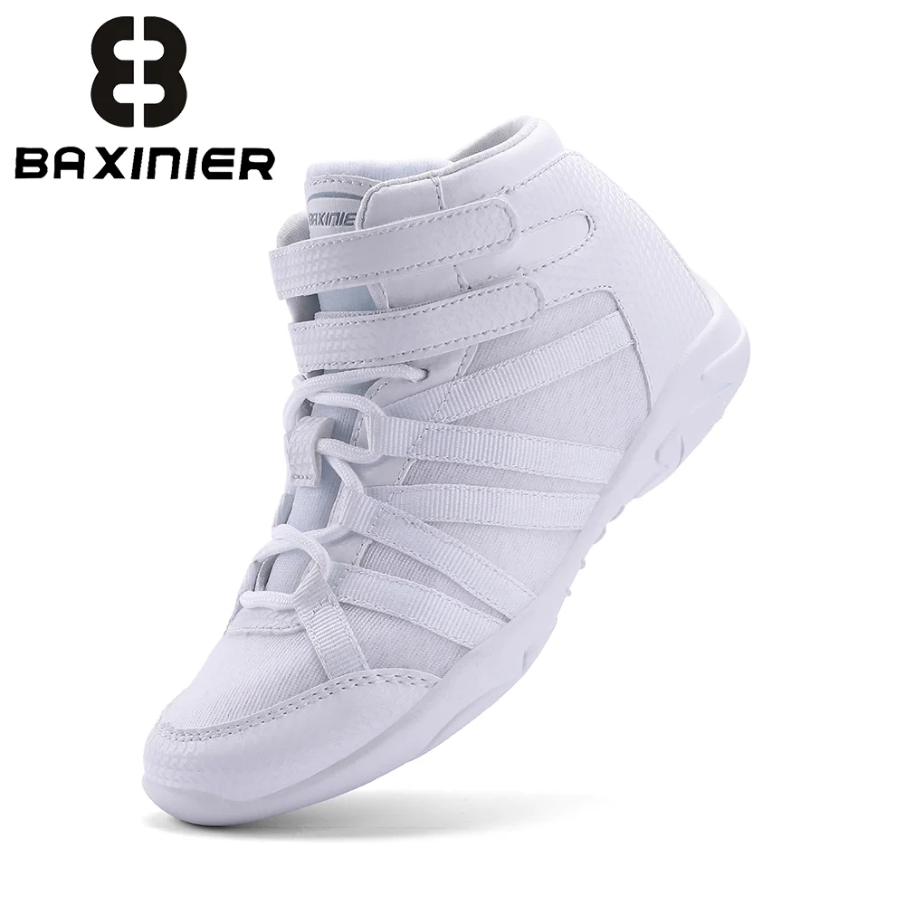 BAXINIER High-Top Girls White Cheer Shoes Lightweight Dance Sneakers for Competition Training - Versatile Youth Cheerleading