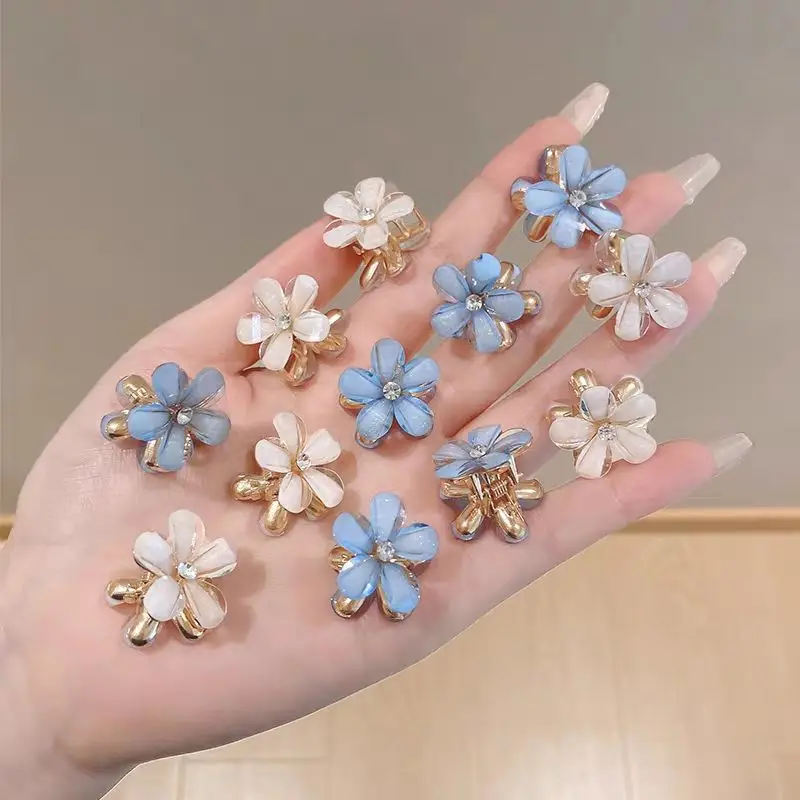 5pcs Small Crystal Flower Hair Claw Metal Hair Claw For Side Hair Bang Braids Women Girls Sweet Hair Clip