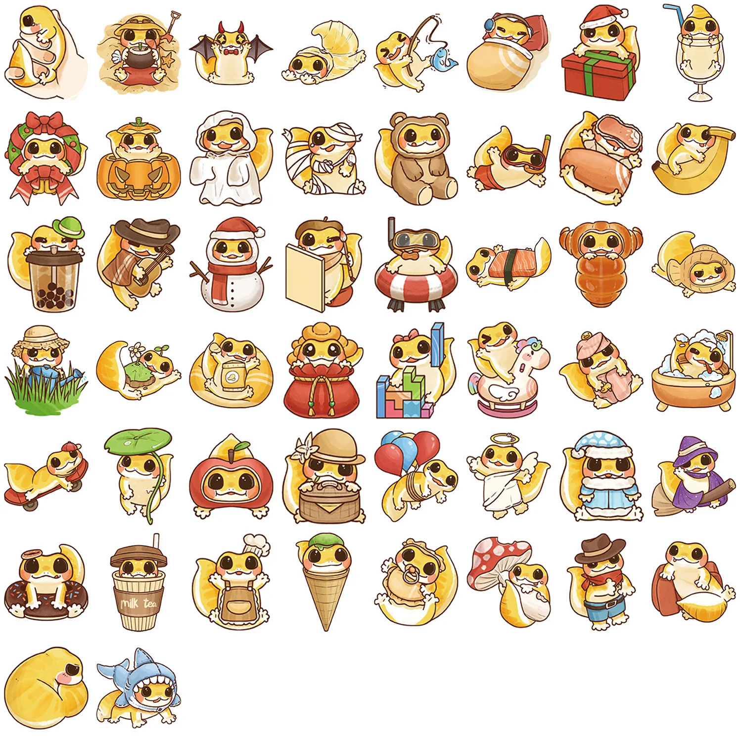 Autocollant Graffiti mignon Gecko pour animaux de compagnie, 50 pièces, dessin animé, tasse d'eau décorative, guitare, carnet de notes, iPad, autocollant étanche, jouet pour enfants