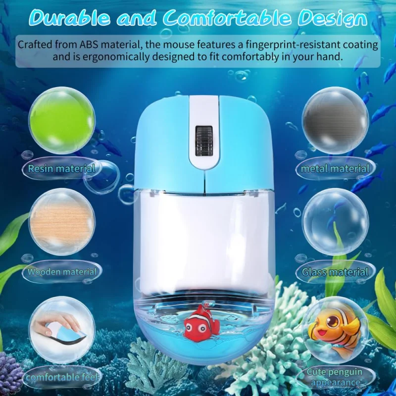 Wireless 2.4G Acquario Oceano Mouse Bottone a basso rumore riempito di olio Animale carino Mouse galleggiante Uso ufficio Mouse ottico per PC portatile