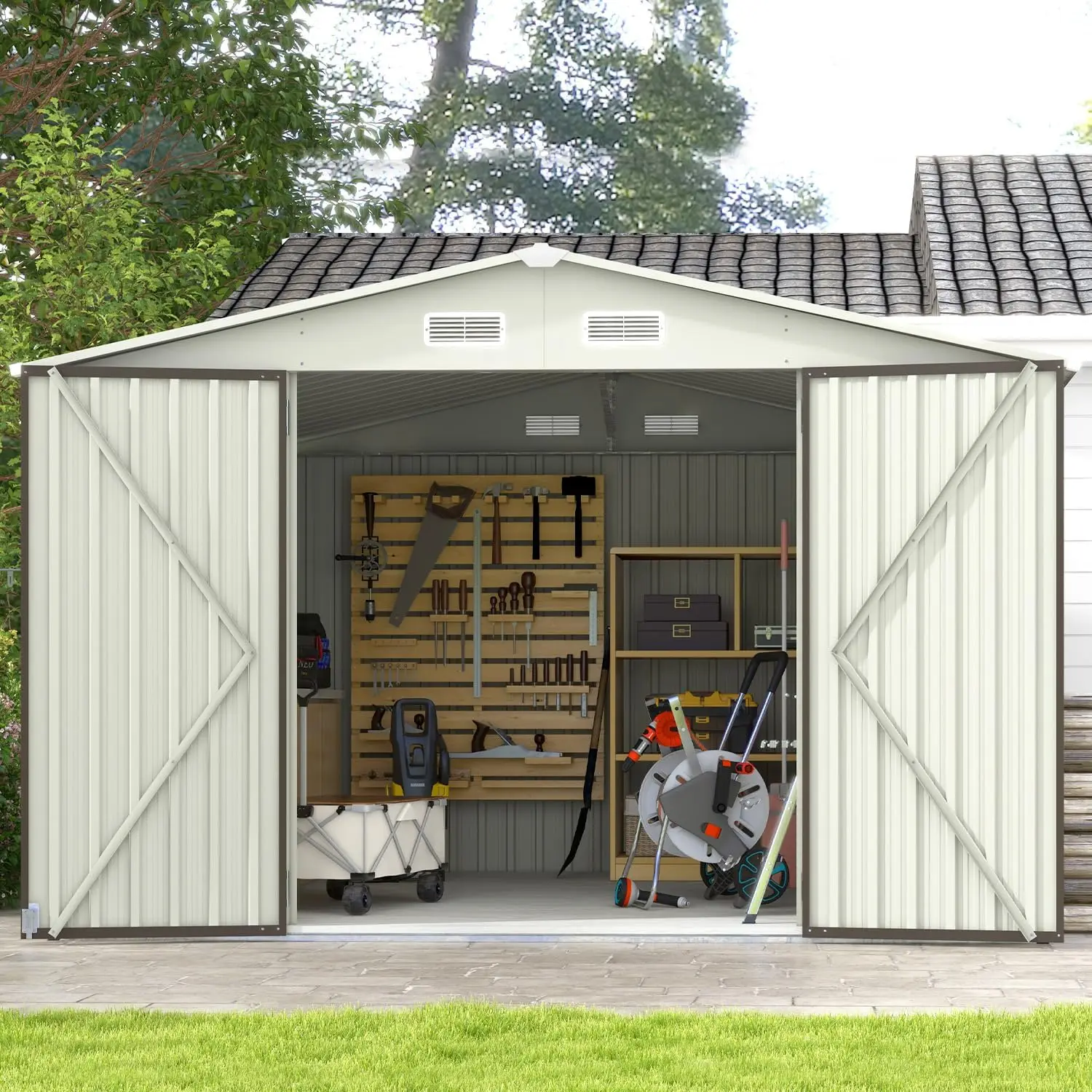 10 FTx8FT Outdoor Storage Shed,Steel Utility Tool Shed Storage House with Door & Lock,Metal Sheds Outdoor Storage for Backyard