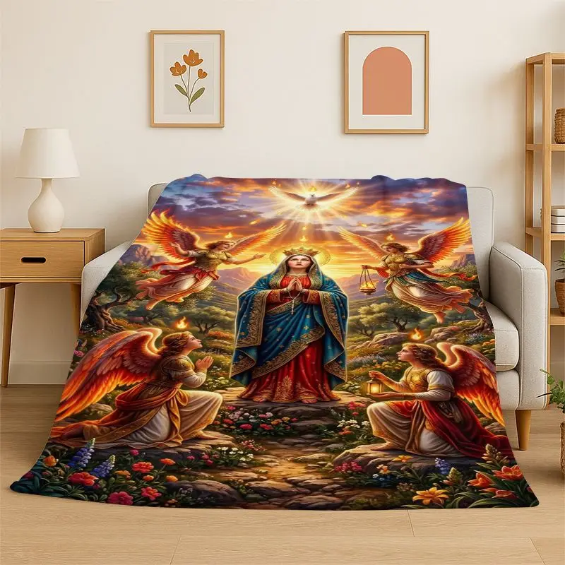 Virgin Mary Christian Faith Flannel Blanket Soft Throw Blanket for Bedroom Living Room Bed Travel Camping Picnic Nap Cover Gift