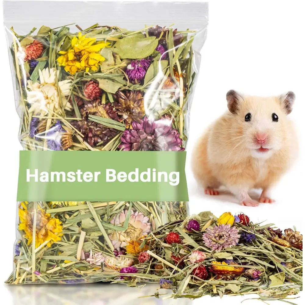 200G Hamster Bedding - Lowers & Herbs Odor Control for Dwarf Gerbil, Robo Habitat Decor, Suitable for Hamsters, Gerbils, Mice, L
