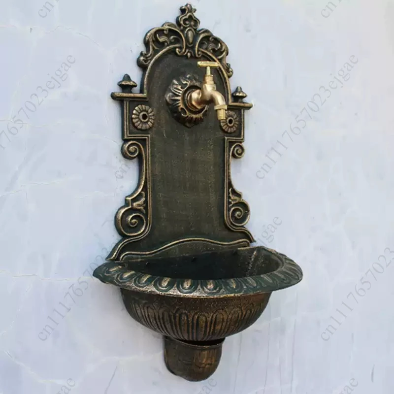 Antique Go-ld Cast Wall Mounted Hand Sink Farm House Ho-me Garden Decor Heavy Metal Wash Stand Hand-made Wall Decor Wash Basin
