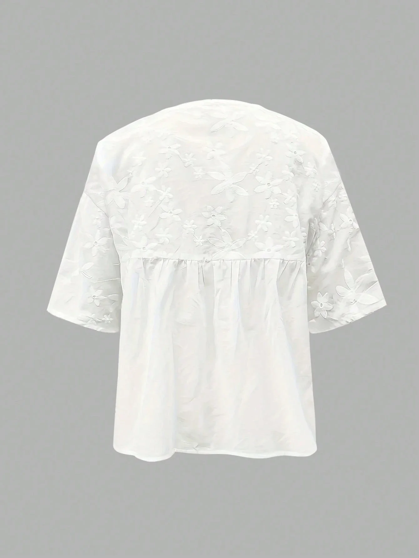 

Women V-Neck Mid-Sleeve Blouse With 3D Floral Embroidery Summer Loose Fit