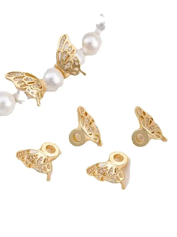 

14K Gold Inlaid with Zircon Butterfly Wings Spacer, Handmade DIY String Pearl Bracelet Necklace Accessories