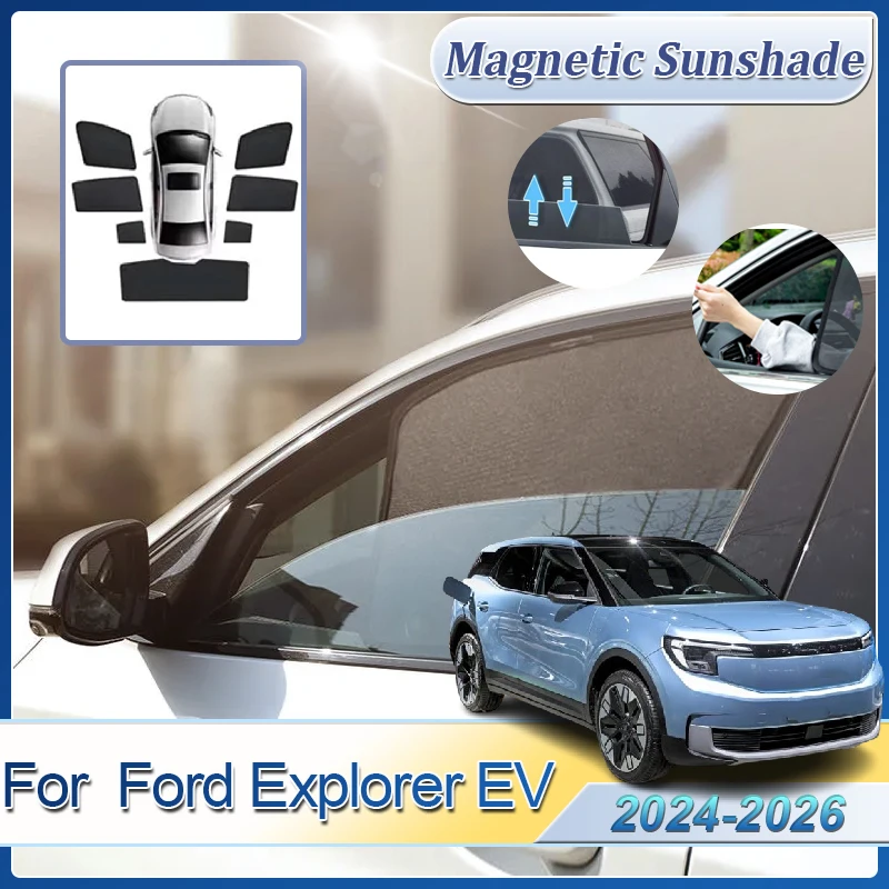 ظلة زجاج سيارة لفورد اكسبلورر EV 2024-2026 المغناطيسي الواقي من الشمس قناع صافي شبكة المظلة الجانب ويندوز قناع ظلال السيارات