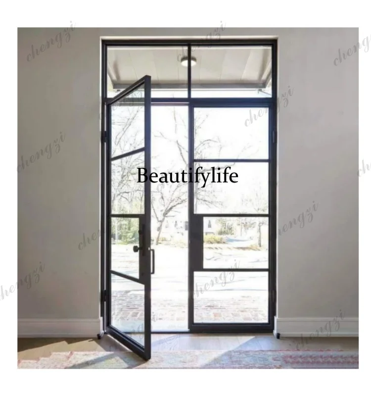 Z138 Customization Customized Wrought Iron Frame Tempered Glass Transparent Double Swing Villa Front Door