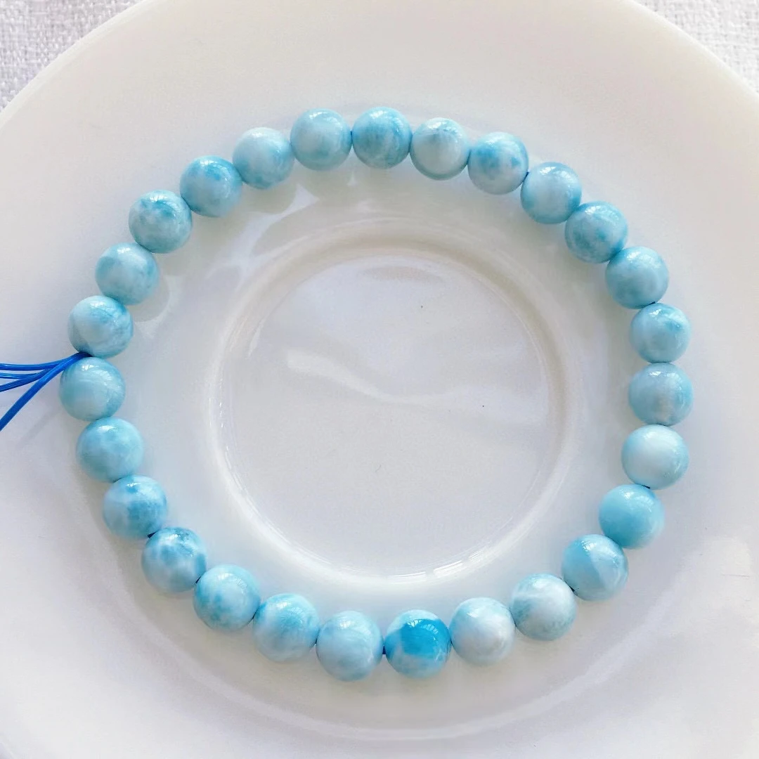 Natural Blue Larimar Gemstone Beads Bracelet Women Men 7.2mm Larimar Water Pattern Rare Jewelry AAAAAA