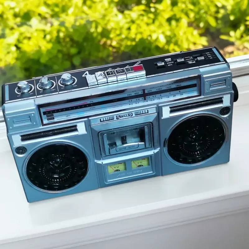 Vintage 2 Channel Stereo Cassette Player Bluetooth Tape Recorder Speaker Portable Retro Music System for Home Car Desktop Use