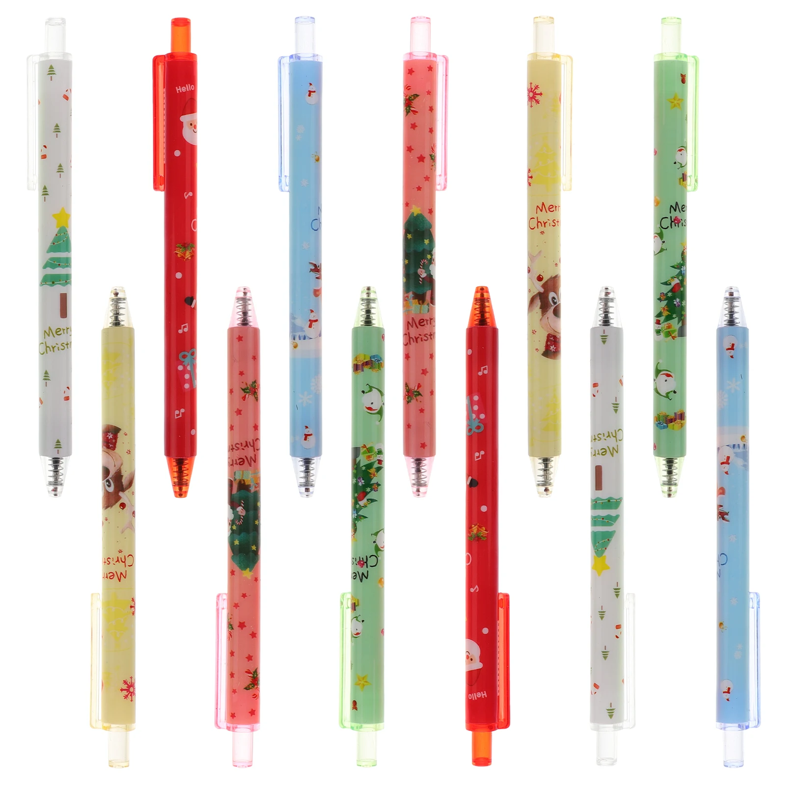 

24pcs Christmas Element Ballpoint Pens Plastic Sign Pens Xmas Themed Pens Christmas Stationery Christmas Party Favors Gift Pens