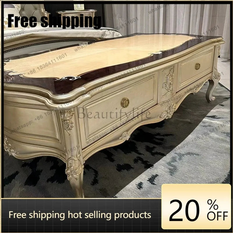 American champagne gold small apartment storage tea table simple solid wood retro coffee table Factory Direct